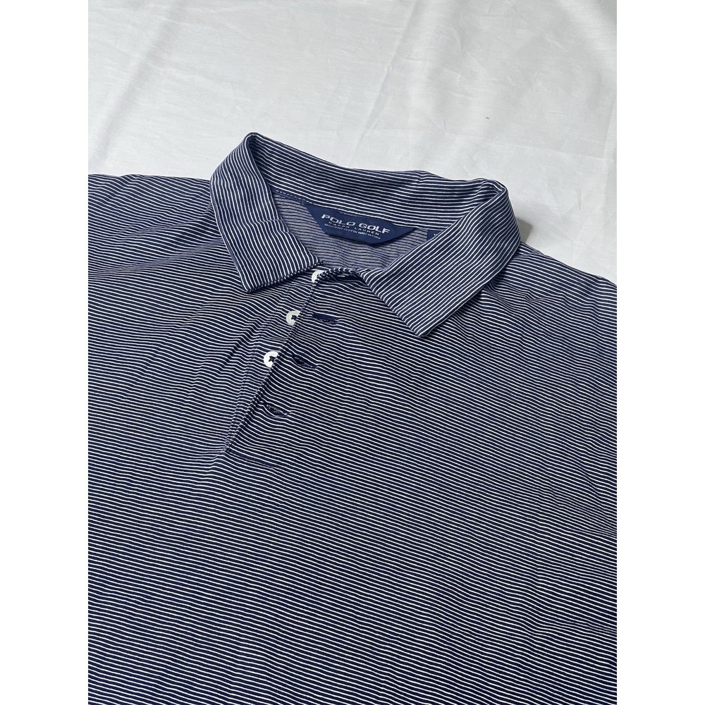 POLO GOLF RALPH LAUREN Mens XL Striped‎ Navy Blue Pima Cotton Polo Shirt